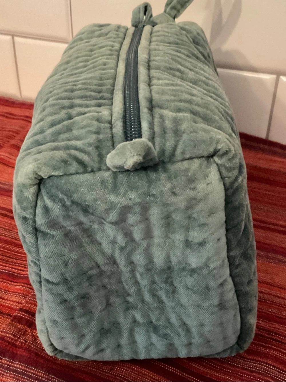 Pottery Barn Plush Quilted Cosmetic Toiletry Bag in Sage Green